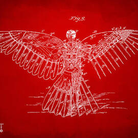 Icarus Human Flight Patent Artwork Red by Nikki Marie Smith