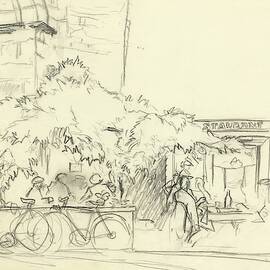 Illustration Of A Cafe Scene by Carl Oscar August Erickson