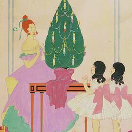 Illustration Of A Mother And Twin Girls by Helen Dryden