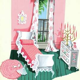 Illustration Of A Victorian Style Pink And Green by Edna Eicke