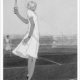 Illustration Of A Woman Playing Tennis by Jean Pages