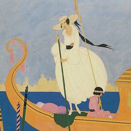 Illustration Of A Woman Standing On A Gondola by Helen Dryden