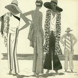 Illustration Of Four Women At A Beach by Harriet Meserole