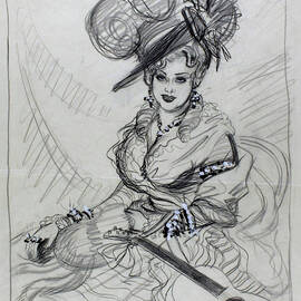 Illustration Of Mae West Wearing An Ostrich by Rene Bouet-Willaumez