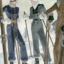 Illustration Of Three Women Wearing Ski Suits by Jean Pages