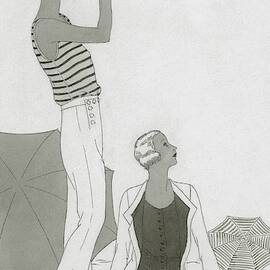 Illustration Of Two Women At A Beach by Polly Tigue Francis