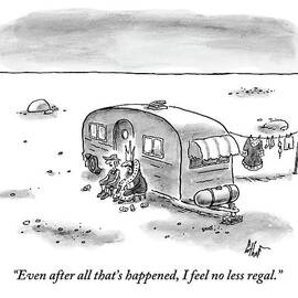 King Speaks To Woman As They Sit Outside Trailer by Frank Cotham