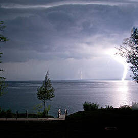 Lightning on Lake Michigan at Night by Mary Lee Dereske