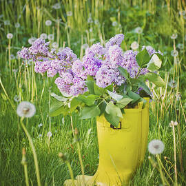 Lilacs In Yellow Rubber Boots by Danielle Donders