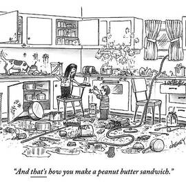 Little Girl Handing A Little Boy A Sandwich by Tom Cheney