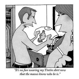 Man Looks At Shirt With The Image Of Herge's by William Haefeli