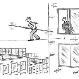 Man On A Tightrope Outside An Office Building by Tom Cheney