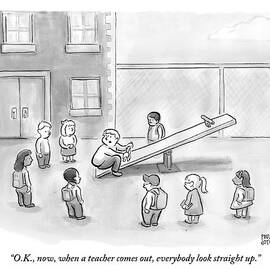 Man Sits On See-saw And Speaks To Cluster by Paul Noth
