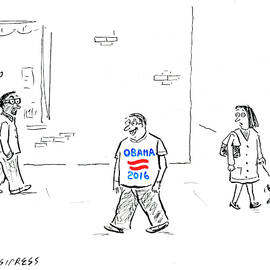 Man Wearing An Obama 2016 T Shirt by David Sipress