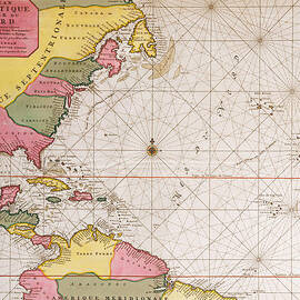 Map of the Atlantic ocean showing the east coast of North America the Caribbean and Central America by French School