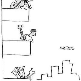 Men Playing Instruments On Different Levels by Liza Donnelly