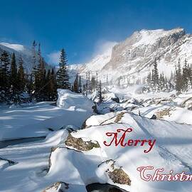 Merry Christmas Snowy Mountain Scene by Cascade Colors
