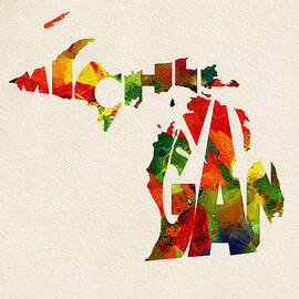 Michigan Typographic Watercolor Map by Inspirowl Design