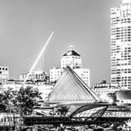 Milwaukee Skyline at Night Panorama in Black and White by Paul Velgos