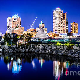 Milwaukee Skyline at Night Photo in Blue by Paul Velgos