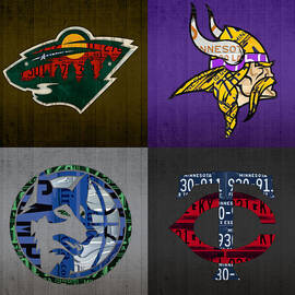 Minneapolis Sports Fan Recycled Vintage Minnesota License Plate Art Wild Vikings Timberwolves Twins by Design Turnpike