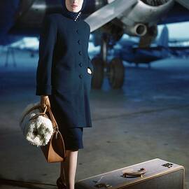 Model Wearing Ceil Chapman Coat At Airport by Frances McLaughlin-Gill