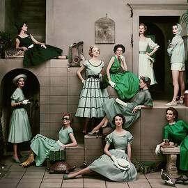 Models In Various Green Dresses by Frances Mclaughlin-Gill