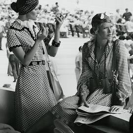 Models Wearing Checked Shirtdresses At Hialeah by Kourken Pakchanian