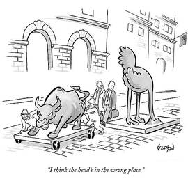 Movers Push A Bull Statue Out Of The Way To Make by Robert Leighton