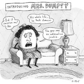 Mrs. Dumpty Sits On A Couch In Living Room by Roz Chast