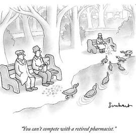 Multiple People Attempt To Feed Ducks Near A Pond by David Borchart