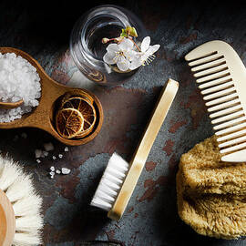 Natural Bath Accesories On Gray by Nightanddayimages