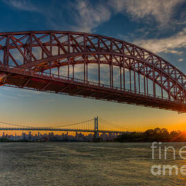 New York City Hell Gate Bridges Sunset by Clarence Holmes