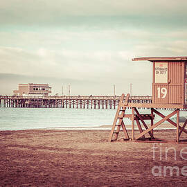 Newport Pier and Lifeguard Tower 19 Vintage Picture by Paul Velgos