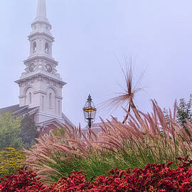 North Church With Garden On A Foggy Summer Morning by Jeff Sinon