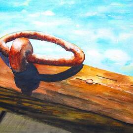 Old Mooring Ring on Wood Dock by Carlin Blahnik CarlinArtWatercolor