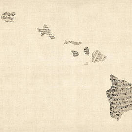 Old Sheet Music Map of Hawaii by Michael Tompsett