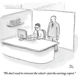 One Businessman Standing Behind A Desk Speaks by Paul Noth