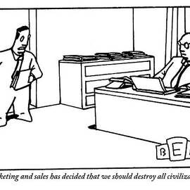 One Office Worker Speaks To Another Seated by Bruce Eric Kaplan