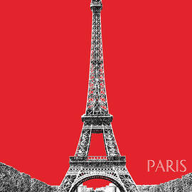Paris Skyline Eiffel Tower - Red by DB Artist