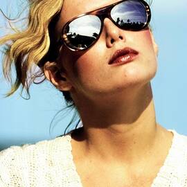 Patti Hansen Wearing Mirrored Sunglasses by Arthur Elgort