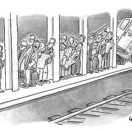 People Waiting For A Subway Peek Onto The Tracks by Robert Leighton