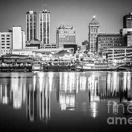 Peoria Illinois Skyline at Night in Black and White by Paul Velgos