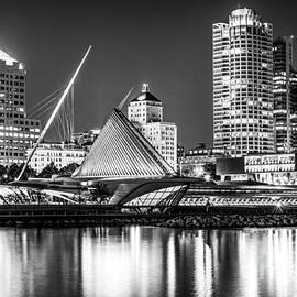 Picture of Milwaukee Skyline at Night in Black and White by Paul Velgos