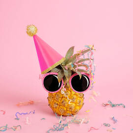 Pineapple Wearing A Party Hat And by Juj Winn