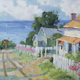 Pink Lady Lilies by the Sea by Joyce Hicks by Joyce Hicks