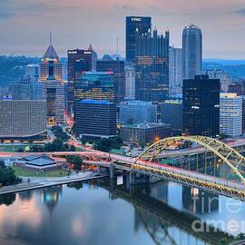 Pink Skies And Pittsburgh Skyscrapers by Adam Jewell