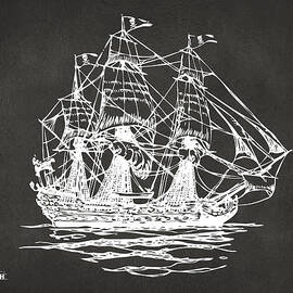 Pirate Ship Artwork - Gray by Nikki Marie Smith