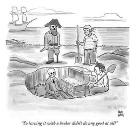 Pirates Stand Around A Dug Up Treasure Chest by Paul Noth