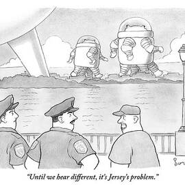 Police Officers Look Across The River As Aliens by David Borchart